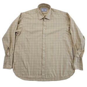 Charles Tyrwhitt French Cuff Shirt Men's 18/37 Tan Windowpane Classic Fit EUC